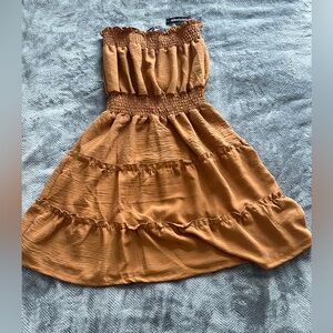 Tan Strapless Ruffled Sundress